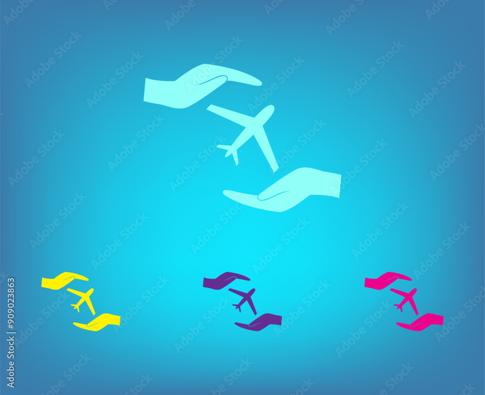 Poster vector color icons on blue background with gradient