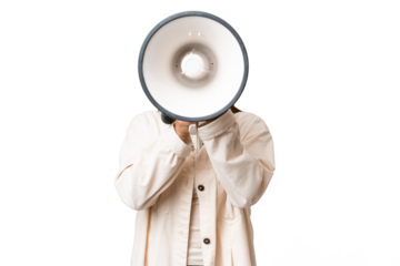 Middle-aged caucasian woman over isolated background shouting through a megaphone to announce something