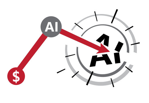 AI Investment bursts and collapses concept. Editable Clip Art.