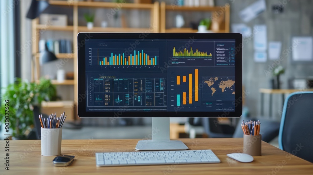 Aufkleber dynamic digital dashboard: tracking business growth metrics in modern office environment