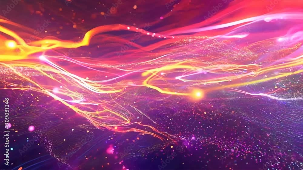 Poster vibrant background with abstract lines and digital particles