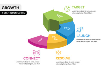 4 Step 3D Arrow Stair Infographic Vector Illustration. Business Growth Projection Infographic Concept.