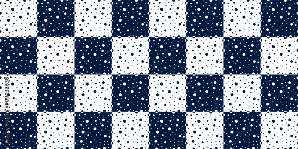 Poster Chess pattern of tiles with dots and circles. Vector seamless checkered pattern.