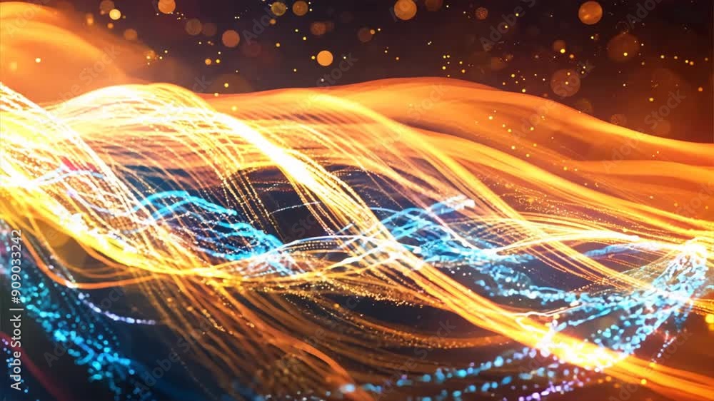 Poster vibrant background with abstract lines and digital particles