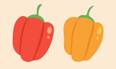 Vintage vector set illustration of red and yellow bell peppers in doodle style. Red and yellow bell peppers.
