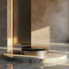 interior of a modern house with close up product display podium