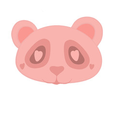 panda pink,  head of a pink panda. The panda has big heart-shaped eyes, as well as small hearts on its cheeks. The ears are also pink, with lighter inner parts