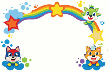 Cartoon animal frame with floral spring design