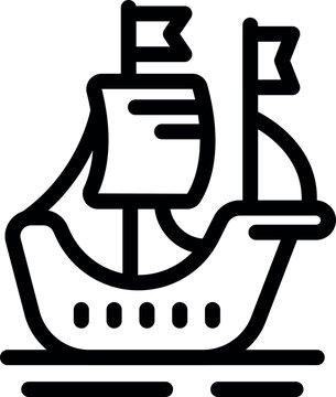 recommend clip art: Ancient ship sailing on water with flags waving in wind line art icon