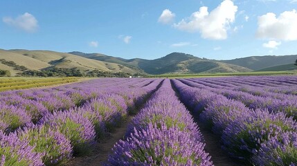 Obraz premium A sunny day on a lavender farm, with rows of purple flowers swaying gently