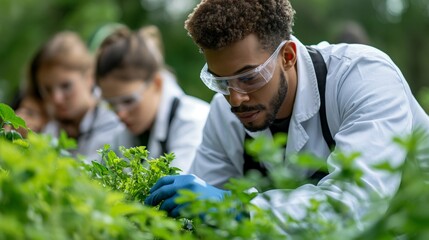 A team of scientists researching innovative methods to improve agricultural practices