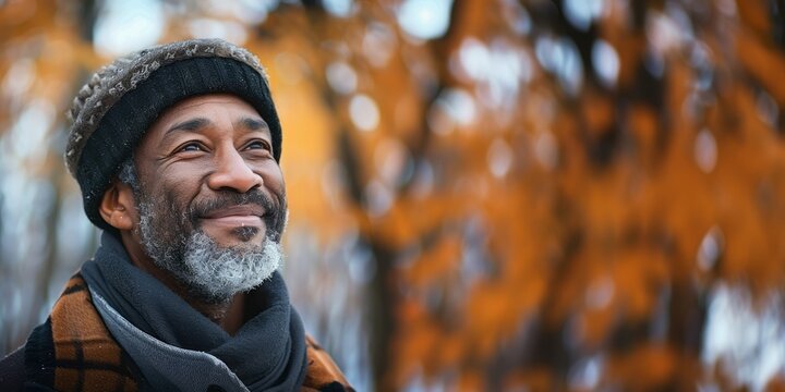 Elderly African American senior Man Contemplating During Sunset in Park