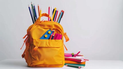 Organized Chaos - School Backpack Overflowing with Supplies on White Background