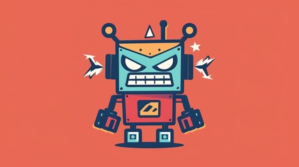 Naklejka premium Illustrative Icon of an Angry Robot