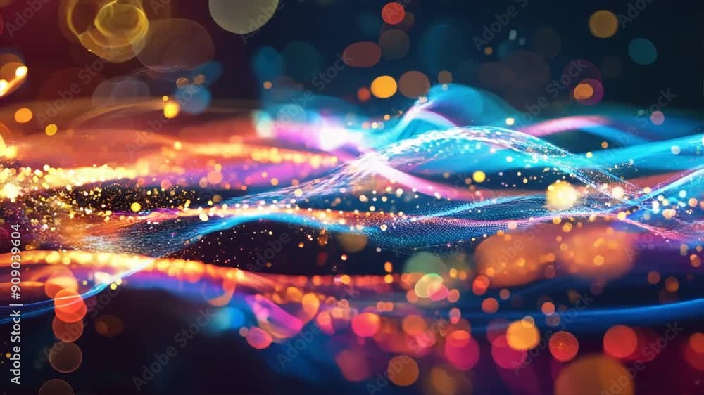 Poster vibrant background with glowing lines and dots representing digital communication