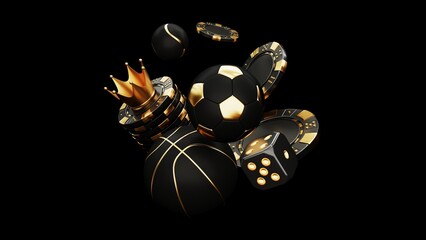 Sports betting, sports gambling - 3d render. Background concept for casino and sports ball games. Flying chips for online casinos and mobile gambling applications, poker - winner, wealth concept.