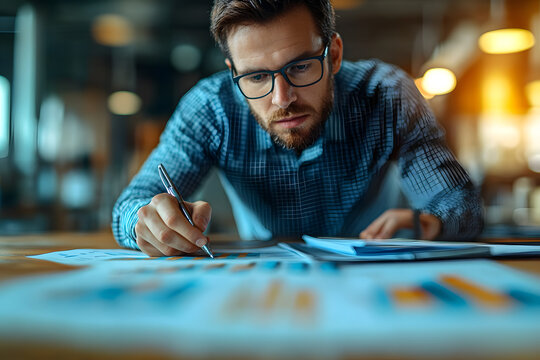 Business Professional Analyzing Growth Data on Graphs and Charts for Improvement