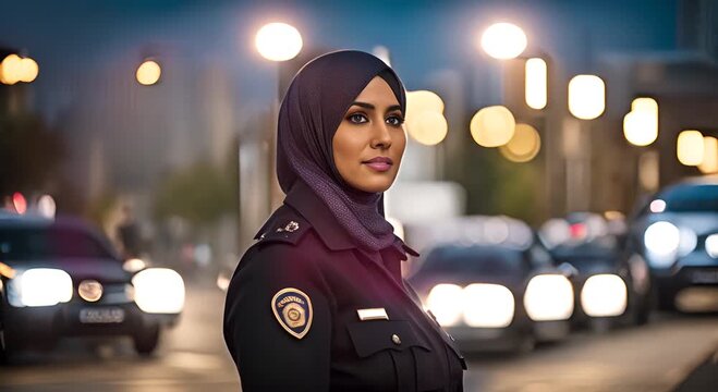 Female police officer wearing hijab.