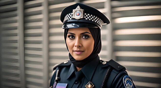 Female police officer wearing hijab.