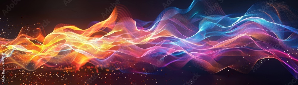 Poster vibrant abstract light waves blend in a stunning display of colors, creating a sense of motion and e