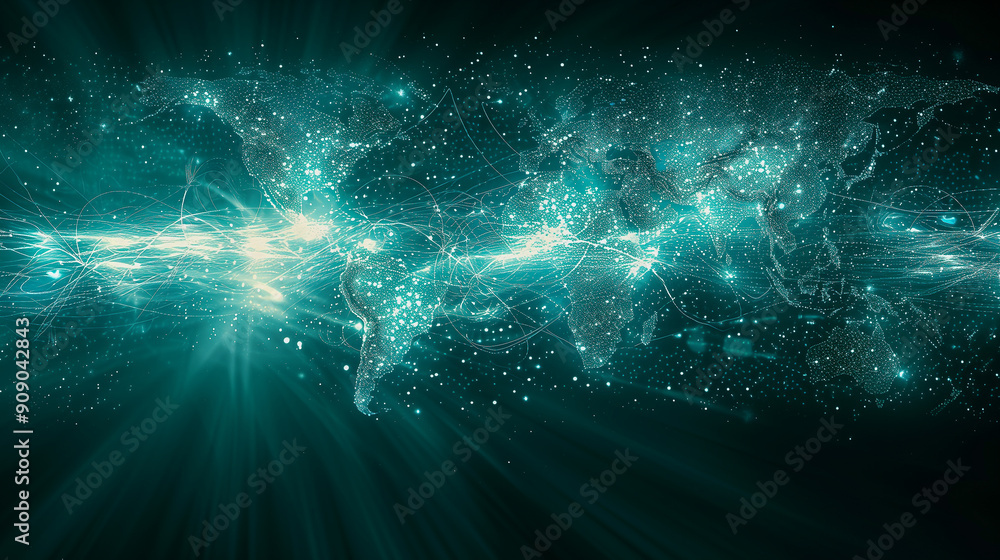 Poster luminous connection: a digital map of earth..