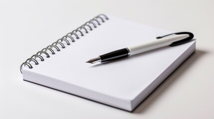Blank Open Spiral Notebook with Pen on White Background for Writing or Note Taking