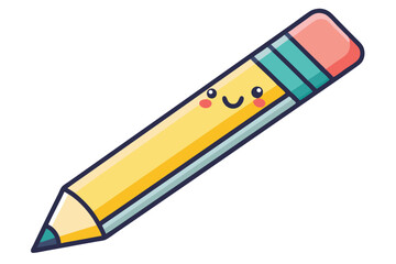 Yellow pencil and eraser vector icon, school drawing tool