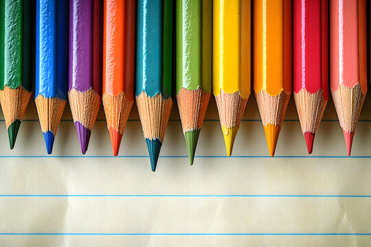 Back to School Background with Colored Pencils on Lined Paper