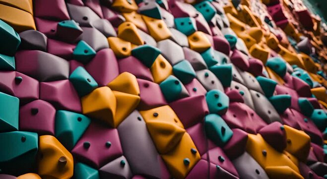 Colorful indoor climbing wall.
