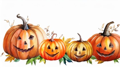 水彩画のハロウィンのカボチャのお化け。ジャックオランタン。コピースペース。（Watercolor Halloween pumpkins ghost. jack o lantern and copy space.）
