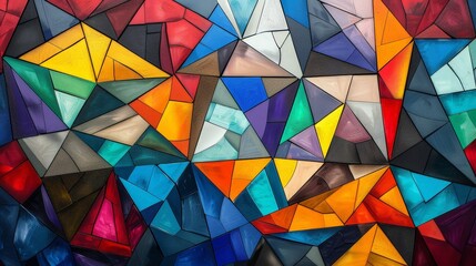 Colorful mosaic pattern with geometric shapes and bright hues