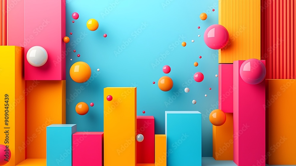 Poster abstract colorful 3d growth chart background with financial data arrows