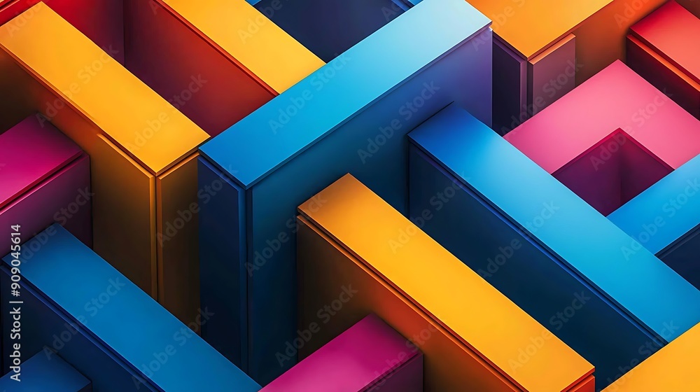 Poster colorful 3d vector background with abstract square shapes for business chart design concept