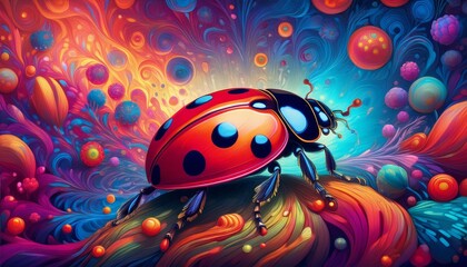 Psychadelic theme Ladybug. Spirit Animal totem guide illustration