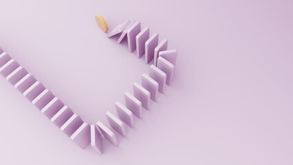 Domino game - 3d render. Tiles, blocks of dominoes with even dots on pastel background. Domino effect business concept, logo for companies, trainings. Board game of dice with a winner and a loser.