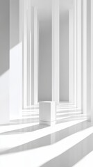 Minimalistic white architecture with shadows and columns, contemporary design concept