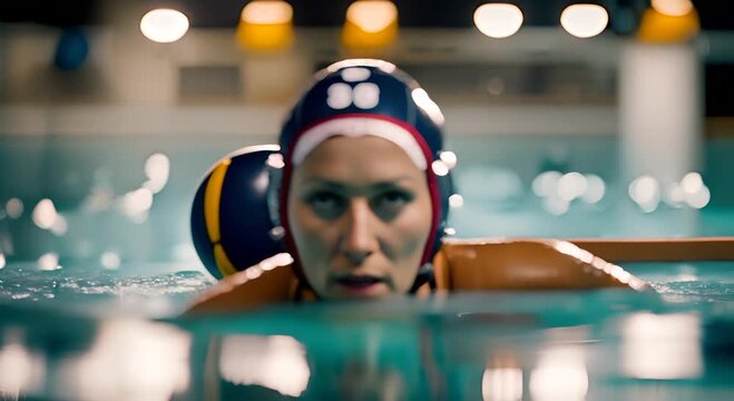 Female water polo player in the pool.