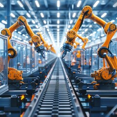 Industrial Robotics in Modern Manufacturing Facility During Daytime Operations