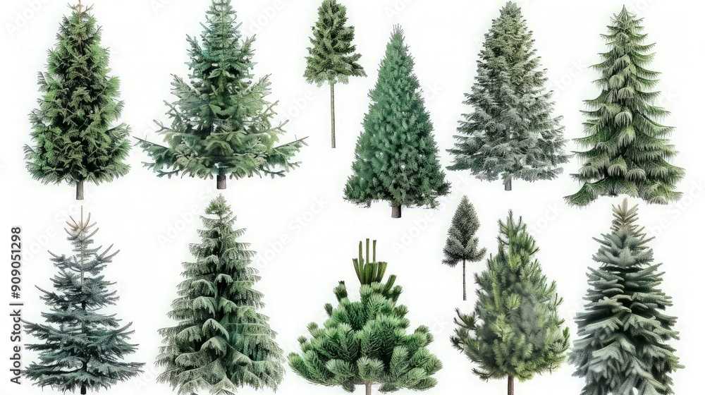 Wall mural collection of evergreen trees