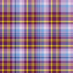 Seamless pattern in unique purple, yellow, blue and pink colors for plaid, fabric, textile, clothes, tablecloth and other things. Vector image.