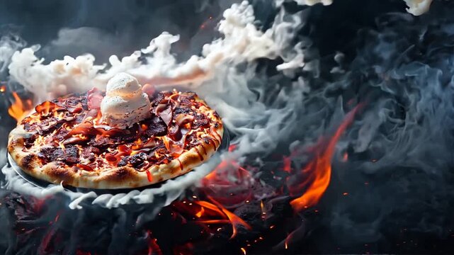 Pizza on the stove is warm: the flames devour it.