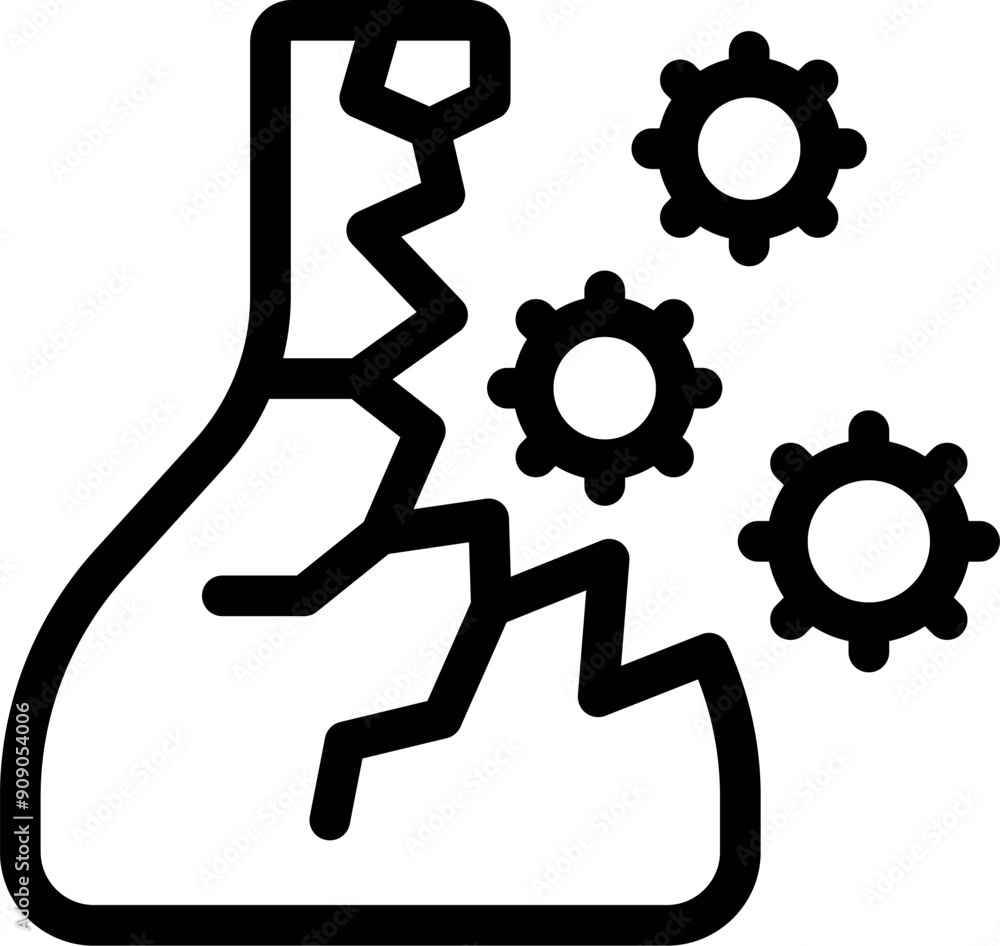 Poster simple outline icon representing a broken flask spreading virus bacteria
