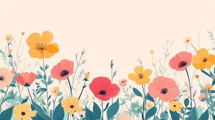 Naklejka premium Colorful Floral Border with Yellow, Red, and Pink Flowers