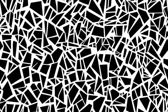 A modern pattern with random clusters of angular shapes and straight lines, with no obvious symmetry, seamless pattern vector