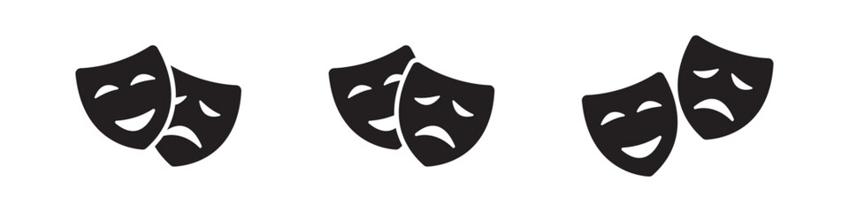 Theater mask icon in flat style isolated on white background. Comedy, drama, tragedy symbol. Masquerade, Comic and tragic mask icon
