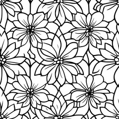 Fototapeta premium Bold flowers with streamlined petals and elegant leaf elements, seamless pattern vector