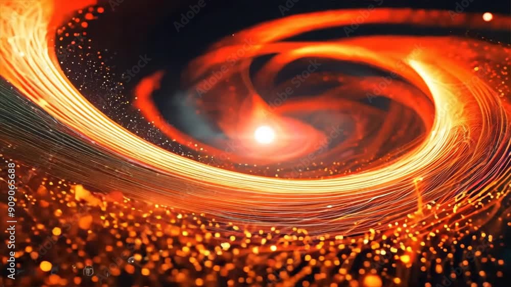 Poster abstract background with swirling data lines and digital particles