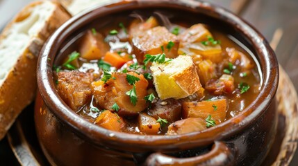 Nourishing Vegetable Stew Served with Crusty Bread - Comforting and Wholesome Meal Concept