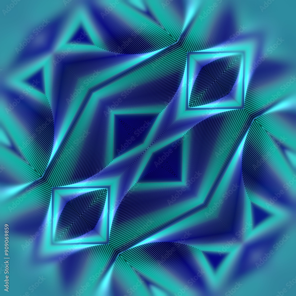 Poster Digital illustration of a geometric pattern of thin purple lines with a light blue gradient. 3d rendering