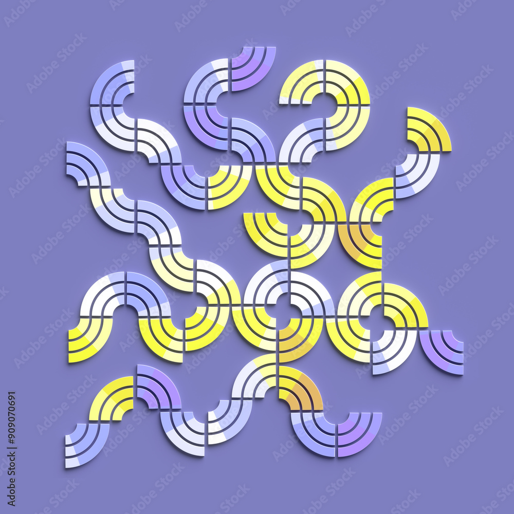 Aufkleber Digital illustration of abstract geometric shapes resembling stylized waves or ribbons. 3d rendering